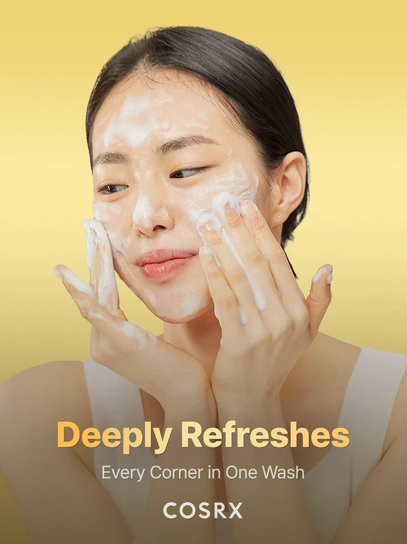 COSRX for acne and breakouts – woman washing face with gentle foaming cleanser