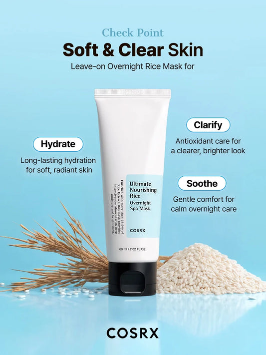 COSRX Ultimate Nourishing Rice Spa Overnight Mask for soft, clear and soothed skin