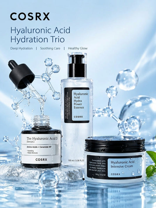 COSRX Hyaluronic Acid Hydration Trio – Hydra Power Essence, Hyaluronic Acid 3 Serum and Intensive Cream