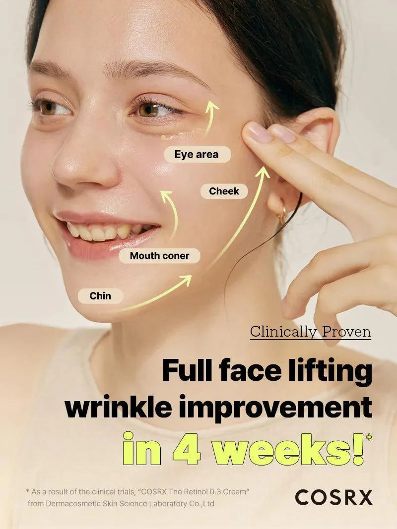 COSRX Retinol 0.3 Cream full face lifting and wrinkle improvement in 4 weeks