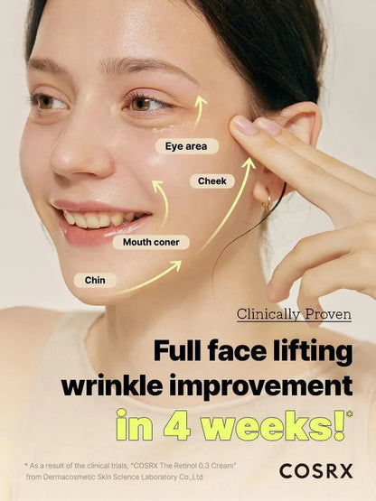 COSRX Retinol 0.3 Cream full face lifting and wrinkle improvement in 4 weeks