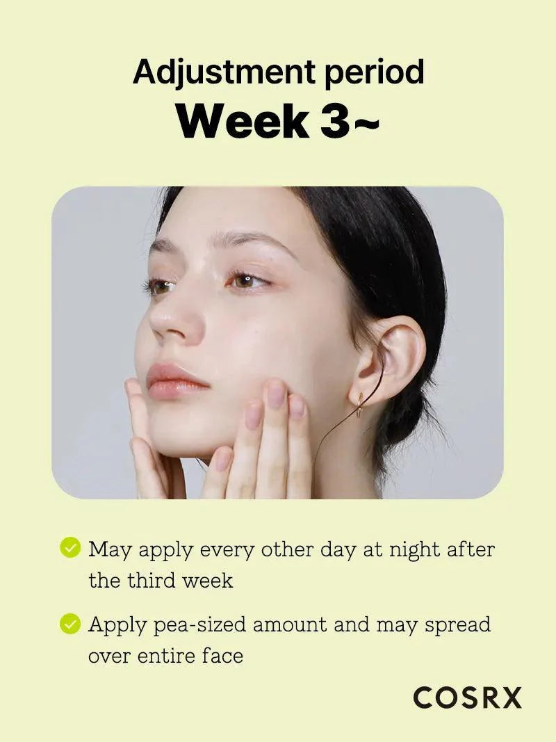 COSRX Retinol 0.3 Cream adjustment period week 3 onward – apply every other night