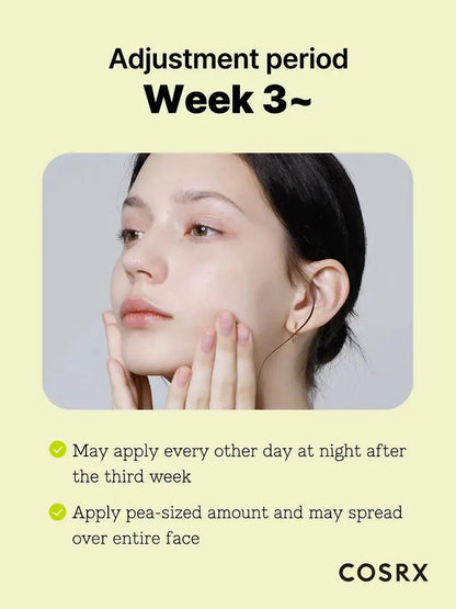 COSRX Retinol 0.3 Cream adjustment period week 3 onward – apply every other night