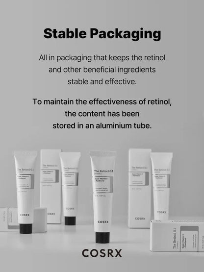 COSRX retinol cream stable aluminium tube packaging to keep retinol effective
