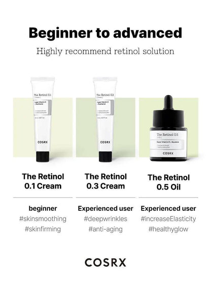 COSRX retinol beginner to advanced – Retinol 0.1 Cream, 0.3 Cream and 0.5 Oil