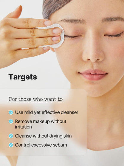 Woman removing makeup with COSRX Low pH Niacinamide Micellar Cleansing Water and cotton pad