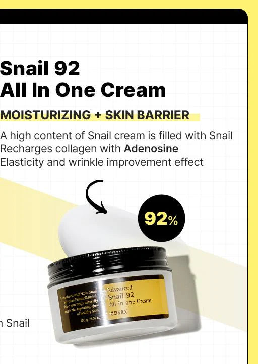 COSRX Advanced Snail 92 All in One Cream – moisturizing and skin barrier care with 92% snail mucin
